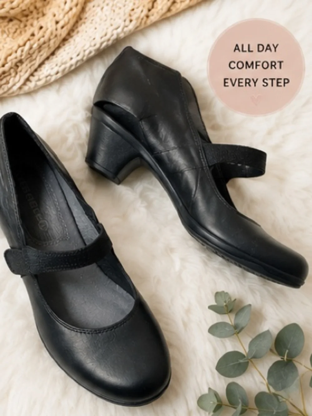 Merrell Black Leather Mary Jane Comfort Shoes Size 8 Work Career Casual